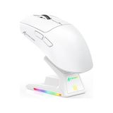 Defne Store X1 Kablosuz Gaming Mouse; Dokunmatik Rgb Şarj Standlı, 53G Süper Hafif Fare, Pixart PAW3395PRO Sensör, 40000 Dpı, Bt/2.4g/kablolu Üçlü Mod, Windows/xbox/ps/mac Uyumlu, Beyaz - Çok Renkli