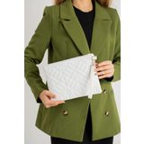 Defnella Beyaz Desenli Portföy Clutch Çanta 25x19 Cm