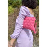 Defnella Fuşya Kalp Desenli Portföy Clutch Çanta 25x19cm