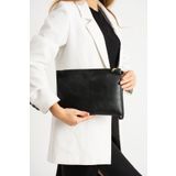 Defnella Siyah Düz El Askılı Portföy Clutch Çanta 25x19 Cm