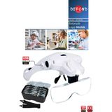 Defond 5 Lensli 2 LED Işıklı Ayarlanabilir Loop Gözlük Tipi Büyüteç - Bataryalı Model DF-ML03 - Beyaz