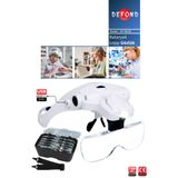 DEFOND 5 Lensli 2 Led Işıklı Ayarlanabilir Loop Gözlük Tipi Büyüteç - Bataryalı USB Şarjlı Model DF-ML03