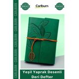 #Defter Kişiye Özel Eskitme Saman Kağıdı Şık Hediye Günlük Ajanda Yeşil Yaprak Desenli Deri Defter