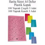 Defter Plastik Kapak A4 100 Yaprak Cizgili 3 Adet Ve 100 Yaprak Kareli 3 Adet Harita Metod Defter
