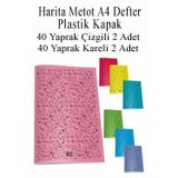 Defter Plastik Kapak A4 40 Yaprak Cizgili 2 Adet Ve 40 Yaprak Kareli 2 Adet Harita Metod Defter