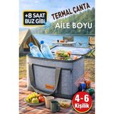 Deftion Premium 4-6 Kişilik 40 Litre Antrasit Keten Termoslu Kamp Piknik Plaj Çantası Termal Isı Yalıtımlı Termos Çanta
