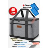 Deftion Premium 40 Lt Çift Buz Akülü Keten Outdoor Termal Termos Çanta Piknik Plaj Kamp Buzluk Soğutucu Çantası