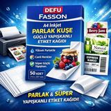 Defu Fasson A4 Inkjet Parlak Kuşe Etiket Kağıdı, Güçlü Yapışkanlı, 50 Adet, 210X297 mm - Çok Renkli