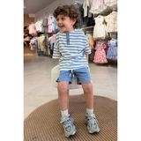 Defy Çocuk Çizgili Henley Yaka Tişört ve Şort Takım Mavi - 9 - 10 Yaş