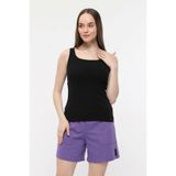 defy' Kadın U Yaka Sıfır Kol Regular Fit Basic Geniş Askılı Tişört, S, ELA, SİYAH