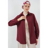 Defy Moda 103901 Oversize Basic Tesettür Gömlek - Mürdüm - 36
