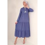 Defy Moda 1627 Yaka Bağcıklı Tesettür Elbise - Mavi - 44