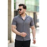 Defy Moda Erkek Apaj Yaka Kısa Kollu Gömlek - Antrasit