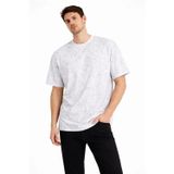 Defy Moda Erkek Asit Yıkama Bisiklet Yaka Kısa Kollu Oversize T-Shirt Tişört - Beyaz