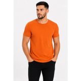 Defy Moda Erkek Basic Tişört Bisiklet Yaka Kısa Kol Günlük Yazlık Slim Fit T-Shirt - Turuncu