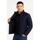 Defy Moda Erkek Bomber Mont Ceket – Su Itici Kumaş, Kapitone Astarlı, Fermuarlı, Kışlık - Lacivert