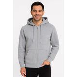 Defy Moda Erkek Üç Iplik Kapüşonlu Tam Fermuarlı Kanguru Çepli Sweatshirt Hoodie - Gri - 2XL