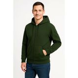Defy Moda Erkek Üç Iplik Kapüşonlu Tam Fermuarlı Kanguru Çepli Sweatshirt Hoodie - Haki