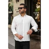 Defy Moda Erkek Uzun Kollu Beyaz Düğmeli Pera Keten Gömlek - S