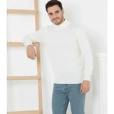 Defy Moda Erkek Yarım Boğaz Triko Kazak Yumuşak Dokulu Pamuklu Ince Dokuma, Uzun Kollu Rahat Regular Kalıp - Beyaz - 2XL