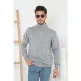 Defy Moda Erkek Yarım Boğaz Triko Kazak Yumuşak Dokulu Pamuklu Ince Dokuma, Uzun Kollu Rahat Regular Kalıp - Gri - 2XL