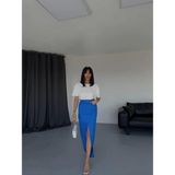 Defy Moda Gabardin Uzun Önden Yırtmaçlı Etek - Saks