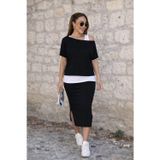 Defy Moda Kadın Askılı Yuvarlak Yakalı Viskon Bluz Ve Tek Omuzdan Açık Viskon Iki Iplik Bluz Ve Etek üçlü Takı