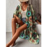 Defy Moda Kadın Kısa Kollu önü Açık Belden Kuşaklı Uzun Kimono
