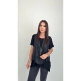 Defy Moda Kadın Kısa Kollu Yuvarlak Yaka Viskon Bluz + Kolsuz Fermuarlı çatlak Deri Yelek
