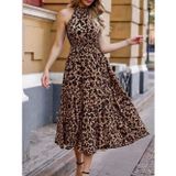 Defy Moda Kadın Omuzlardan Açık Daire Yaka Desenli Maxi Süprem Elbise