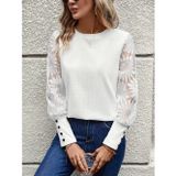 Defy Moda Kadın Uzun Kollu Bisiklet Yaka Kolları çiçekli Waffle Bluz
