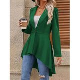 Defy Moda Kadın Uzun Kollu Yakalı Önden Düğmeli Uzun Atlas Blazer Ceket - Yeşil