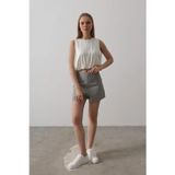 Defy Moda Saten Kolsuz Belki Lastikli Bluz - Ekru