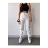 Defy Moda Üç İplik Basic Lastikli Eşofman Pantolon - Beyaz