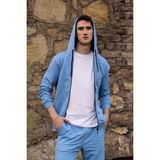 Defy's Arda Erkek %100 Pamuk 2 İplik Şardonsuz Oversize Kapüşonlu Fermuarlı Mavi Sweatshirt