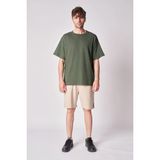 Defy's Erkek Bisiklet Yaka Kısa Kollu Dokulu Oversize Fit Basic Tişört Haki - 2XL
