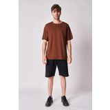 defys Erkek Bisiklet Yaka Kısa Kollu Oversize Fit Basic Tişört Kahve