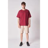 defy's Erkek Dokulu Oversize Bisiklet Yaka Kısa Kollu Tişört - Bordo