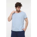 defys Erkek Kayık Yaka Kısa Kollu Regular Fit Basic Tişört MAVİ MELANJ