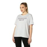 defy's KADIN BASKILI KISA KOLLU BİSİKLET YAKA OVERSIZE TİŞÖRT KAR MELANJ - M