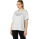 defy's KADIN BASKILI KISA KOLLU BİSİKLET YAKA OVERSIZE TİŞÖRT KAR MELANJ - XXL