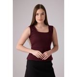 Defy's Kadın Kare Yaka Kolsuz Kalın Askılı Esnek Basic Bluz - Bordo