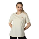 defy's KADIN ÖN VE SIRT BASKILI KISA KOLLU BİSİKLET YAKA OVERSIZE TİŞÖRT BEJ - S