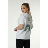 defy's KADIN ÖN VE SIRT BASKILI KISA KOLLU BİSİKLET YAKA OVERSIZE TİŞÖRT BEYAZ - L