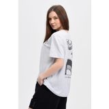 defy's KADIN ÖN VE SIRT BASKILI KISA KOLLU BİSİKLET YAKA OVERSIZE TİŞÖRT KAR MELANJ - L