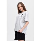 defy's KADIN ÖN VE SIRT BASKILI KISA KOLLU BİSİKLET YAKA OVERSIZE TİŞÖRT KAR MELANJ - S
