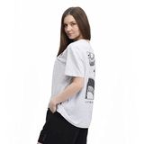defy's KADIN ÖN VE SIRT BASKILI KISA KOLLU BİSİKLET YAKA OVERSIZE TİŞÖRT KAR MELANJ - XL