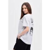 defy's KADIN ÖN VE SIRT BASKILI KISA KOLLU BİSİKLET YAKA OVERSIZE TİŞÖRT KAR MELANJ - XS