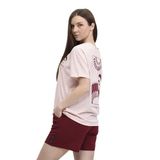 defy's KADIN ÖN VE SIRT BASKILI KISA KOLLU BİSİKLET YAKA OVERSIZE TİŞÖRT PEMBE - S