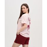 defy's KADIN ÖN VE SIRT BASKILI KISA KOLLU BİSİKLET YAKA OVERSIZE TİŞÖRT PEMBE - XS